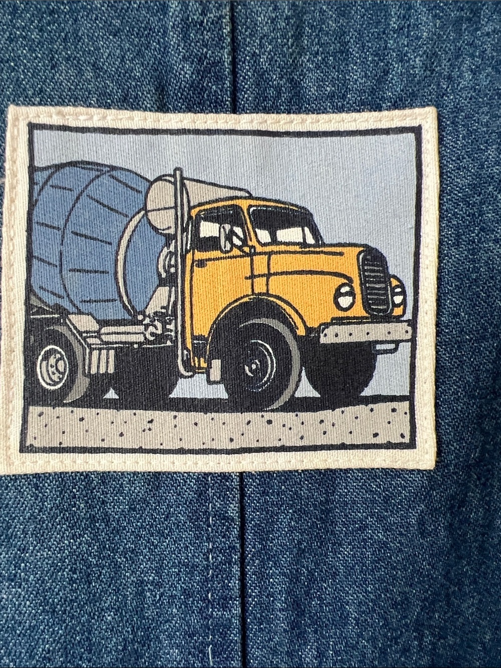 Vintage Kids Denim Overalls with Orange Striped Tee and Cement Mixer Graphic - Picture 5 of 6